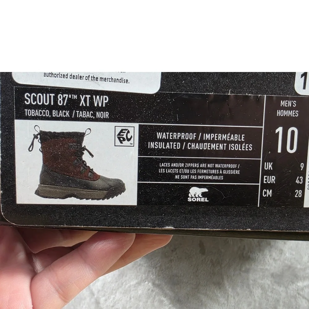 Sorel Scout 87 XT WP Men 10 Tobacco Black Waterproof Insulated Winter‎ Boots NEW
